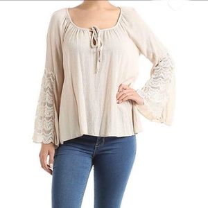 Ella Moss crochet bell sleeve nude tunic blouse
